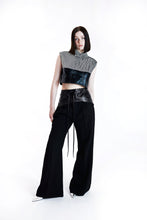 Load image into Gallery viewer, Checked Noir Mock-neck Crop Top
