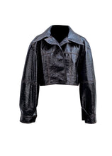 Load image into Gallery viewer, Cropped Vegan Leather Jacket
